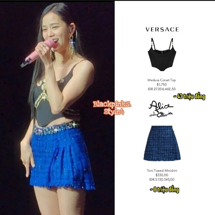  
Stylist của YG Entertainment khéo léo đính thêm điểm nhấn bằng kim loại trên chiếc corset Jisoo diện. (Ảnh: Instagram @blackpinks.style4)