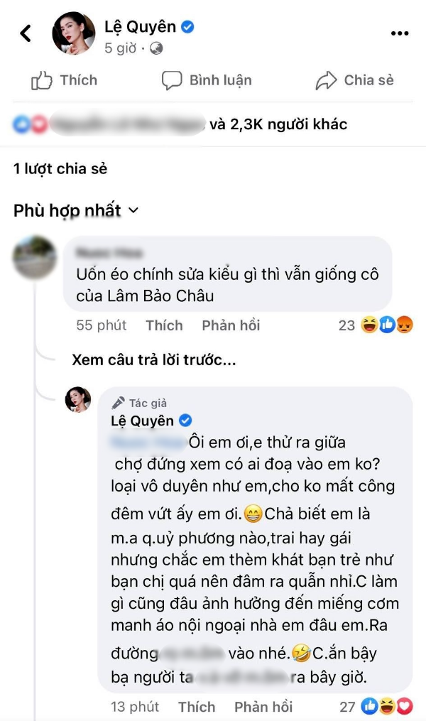  "Nữ hoàng phòng trà" phản ứng với bình luận khiếm nhã từ anti-fan. (Ảnh: FB Lệ Quyên)  - Tin sao Viet - Tin tuc sao Viet - Scandal sao Viet - Tin tuc cua Sao - Tin cua Sao