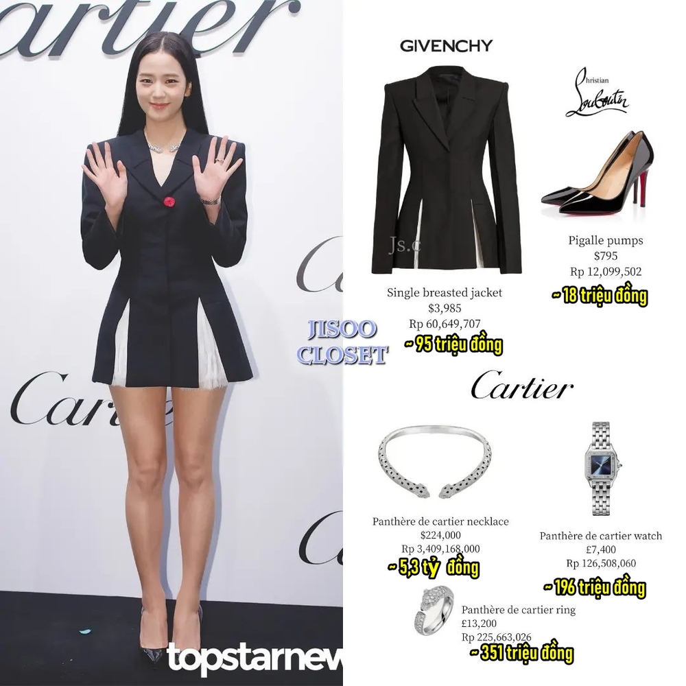    Nữ thần tượng diện trang sức đắt đỏ của nhãn hàng. (Ảnh: Instagram @jisoocloset)