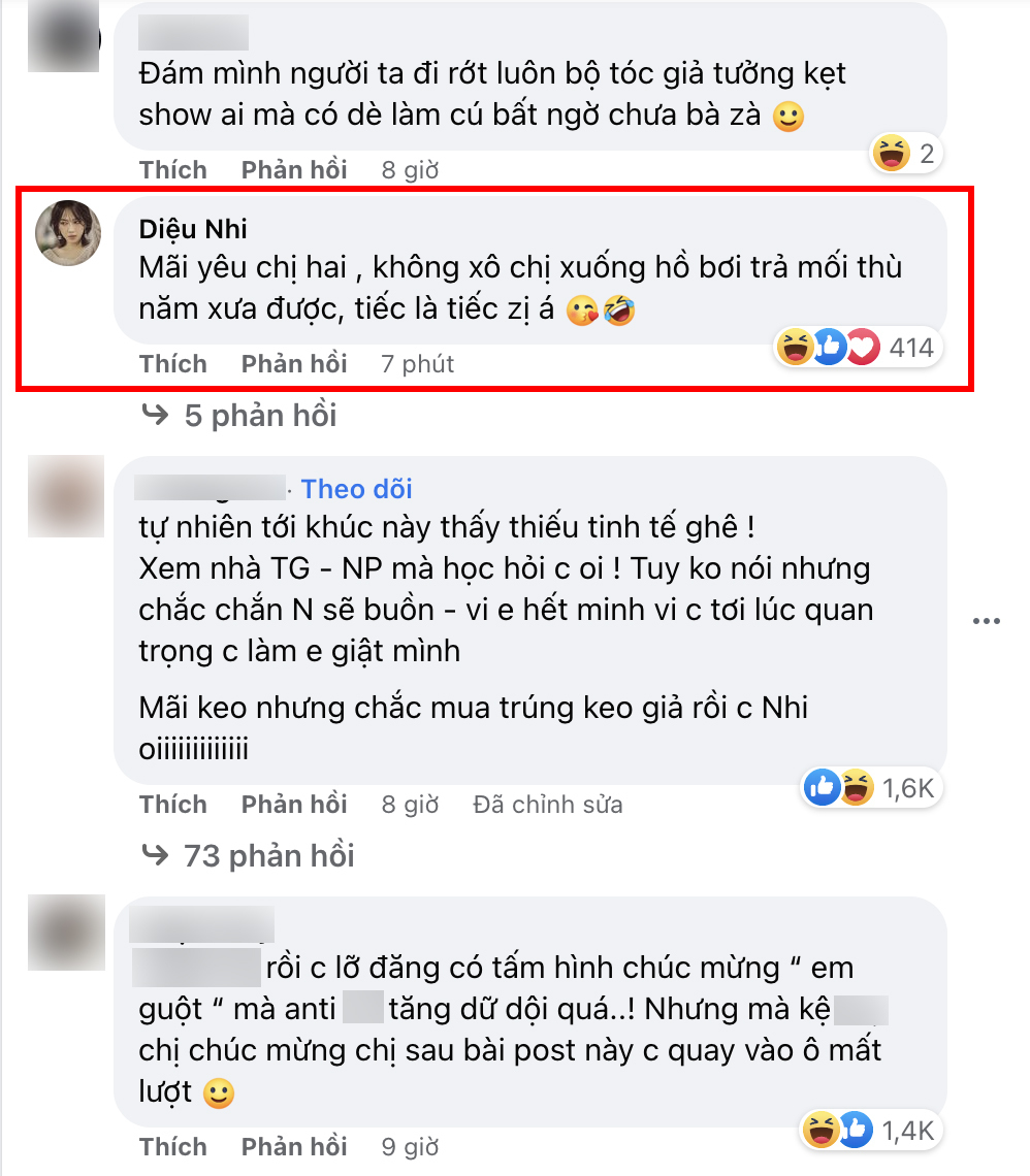  
Diệu Nhi phản hồi dưới bài viết của Đông Nhi, khẳng định vẫn yêu "chị hai". (Ảnh: Chụp màn hình Facebook Mai Hồng Ngọc)
