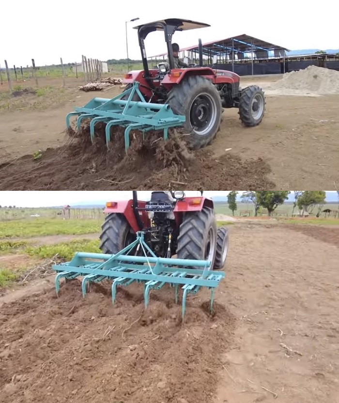 Quang Linh đã sử dụng máy cày để cào xới đất nhưng vì rễ bám quá sâu nên chỉ khắc phục được 1 phần. (Ảnh: Cắt từ clip YouTube Quang Linh Vlogs - Cuộc sống ở Châu Phi)