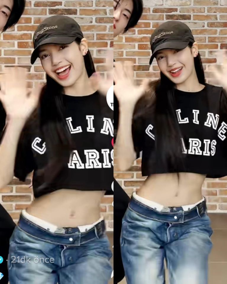  Lisa khoe vòng eo cực nhỏ trong video thử thách vũ đạo với đàn em. (Ảnh: Chụp màn hình TikTok @yg_treasure_tiktok)