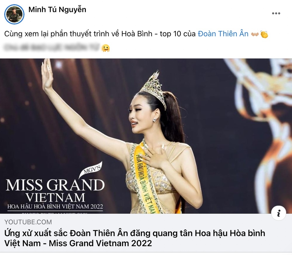  
Cô chia sẻ lại video Thiên Ân thuyết trình ở MGVN. (Ảnh: Chụp màn hình FB Minh Tú  Nguyễn)