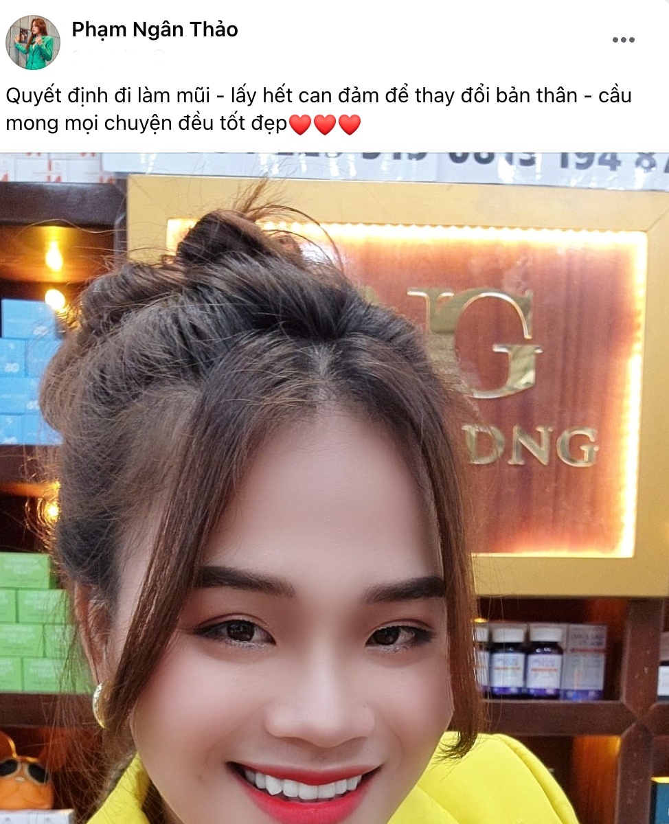 Chia sẻ muốn sửa mũi được cô nàng gốc Đồng Tháp đăng tải. (Ảnh: Chụp màn hình FB Phạm Ngân Thảo)