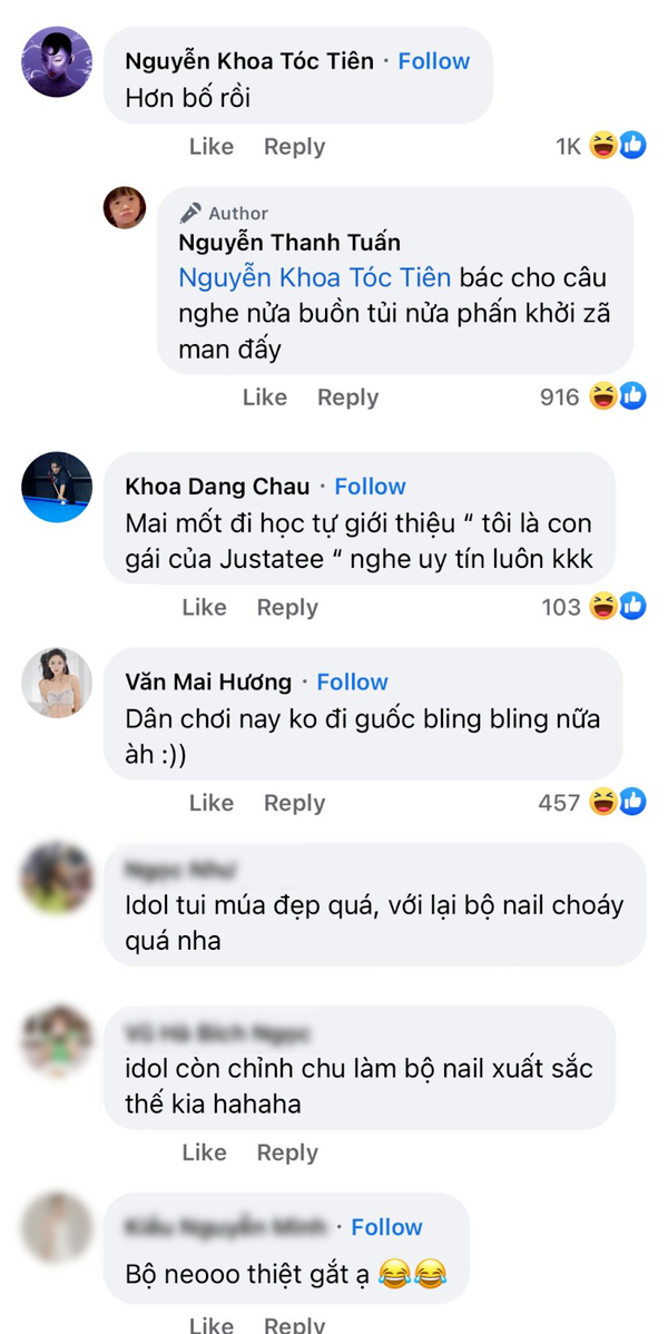  
Không ít người nổi tiếng như Tóc Tiên, Văn Mai Hương cũng bị Cici thu hút mà vào bình luận. (Ảnh: FB Nguyễn Thanh Tuấn)