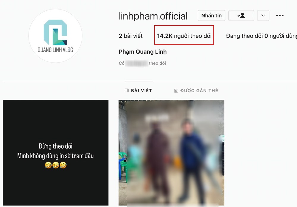  
Chỉ chưa đầy 1 tiếng, tài khoản instagram của Quang Linh đã có lượt người theo dõi lớn. (Ảnh: IG Phạm Quang Linh)