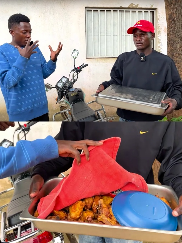  Lindo làm món gà rán đãi các cháu trên bản. (Ảnh: Chụp màn hình YouTube Lindo Vlogs - Cuộc sống ở Châu Phi)