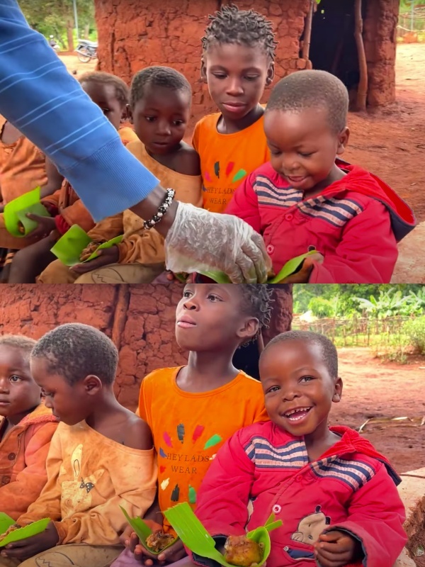  Lôi Con rất thích thú khi được thưởng thức món ăn Lindo làm. (Ảnh: Chụp màn hình YouTube Lindo Vlogs - Cuộc sống ở Châu Phi)