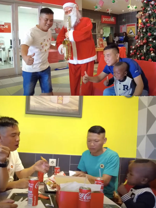 Em được đi chơi, ăn uống vui vẻ. (Ảnh: Chụp màn hình YouTube Nguyễn Tiến Vlogs - Cuộc Sống Ở Châu Phi)