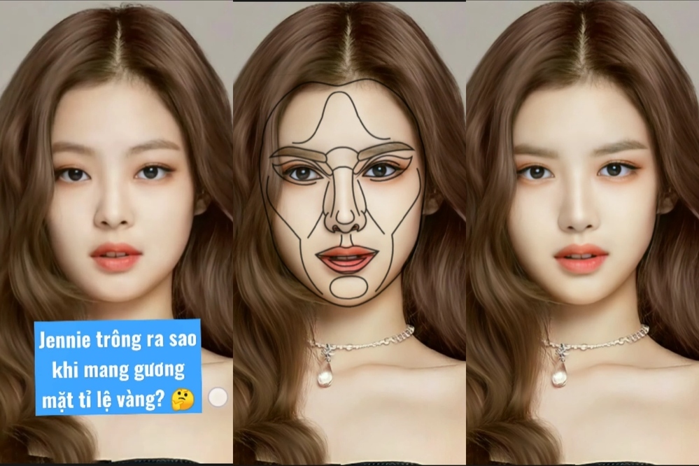  
Gương mặt Jennie sau khi được biến đổi theo tỉ lệ vàng. (Ảnh: Chụp màn hình TikTok @HenryEdit)