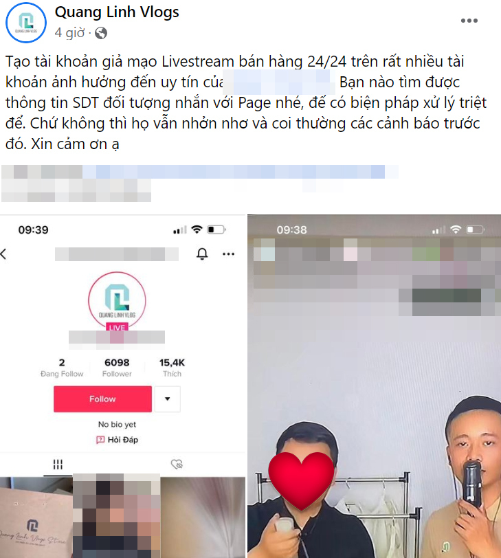  
Nam YouTuber phải lên tiếng cảnh báo mọi người trên trang cá nhân. (Ảnh: FB Quang Linh Vlogs)
