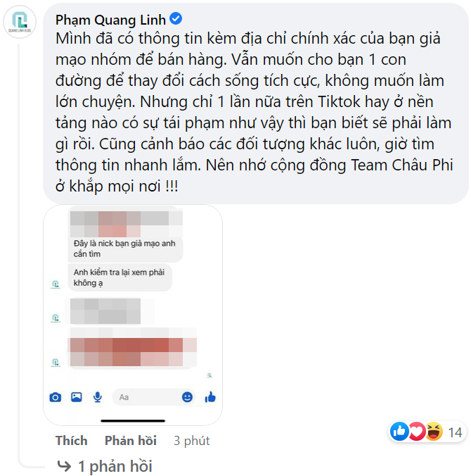  
Anh chàng cũng không ngần ngại xử lý mạnh tay những trường hợp giả mạo mình. (Ảnh: FB Phạm Quang Linh)