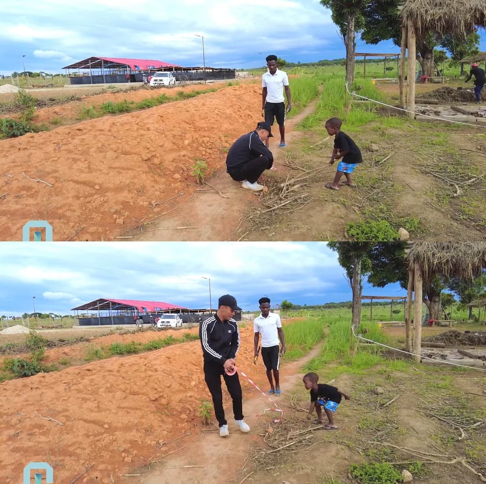  
Cậu bé giúp chú Linh dọn dẹp khu vực đóng cọc căng dây. (Ảnh: Chụp màn hình YouTube Quang Linh Vlogs)