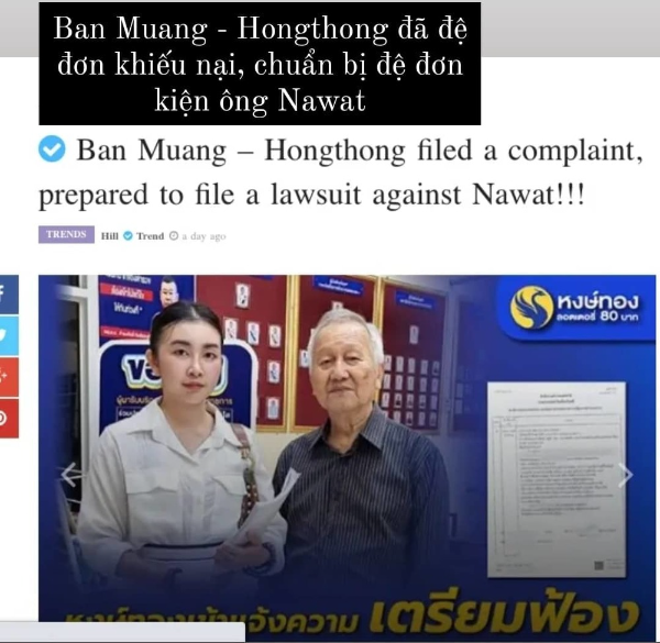  
Hình ảnh đơn kiện từ phía công ty Hongthong dành cho ông Nawat. (Ảnh: Thailand Posts English)