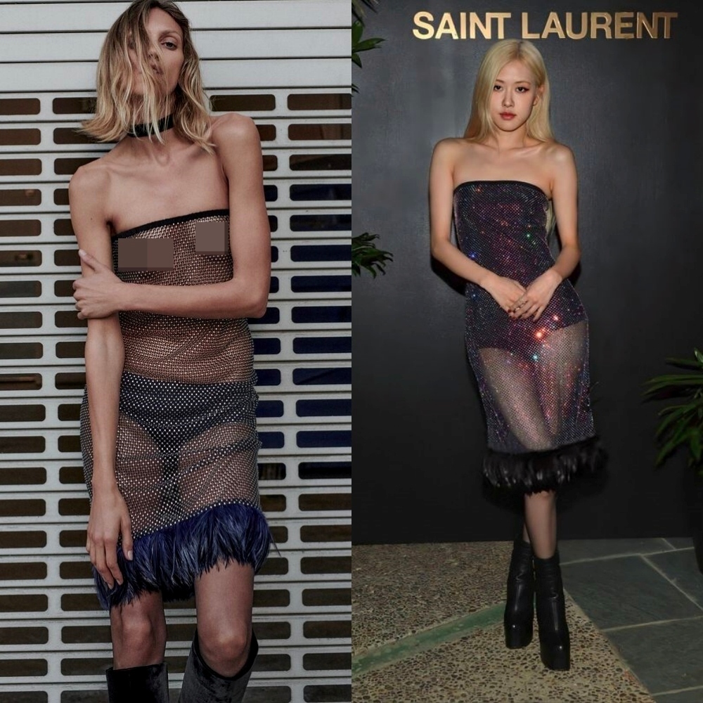  
Chiếc váy được sửa lại cho phù hợp với Rosé khi tham dự buổi tiệc của Saint Laurent. (Ảnh: Pinterest)