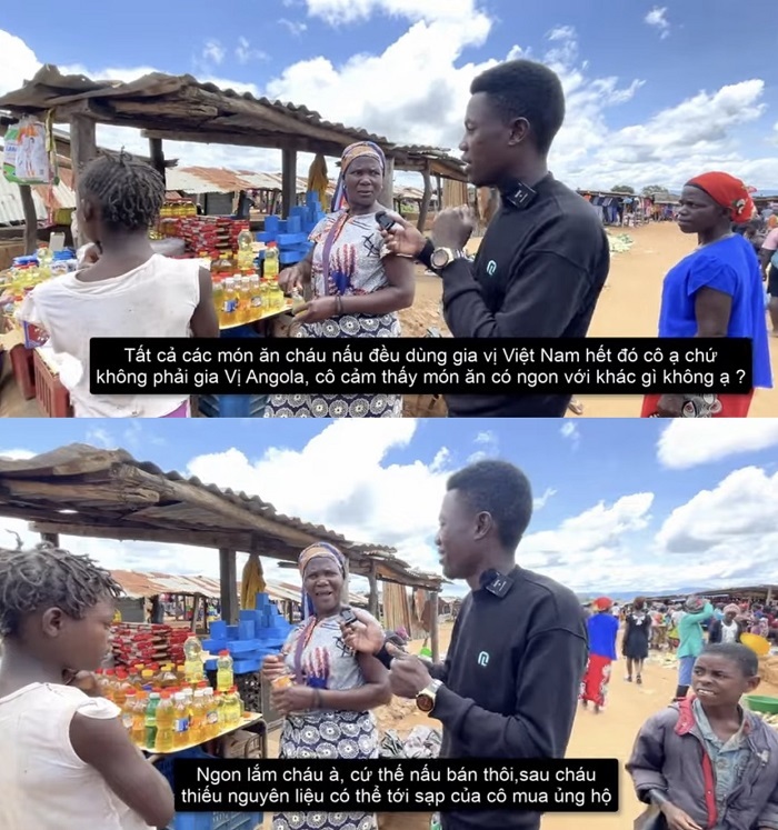  Bà con Angola nức nở khen các món ăn Lindo nấu ngon. (Ảnh: YouTube Lindo Vlogs - Cuộc Sống ở Châu Phi)