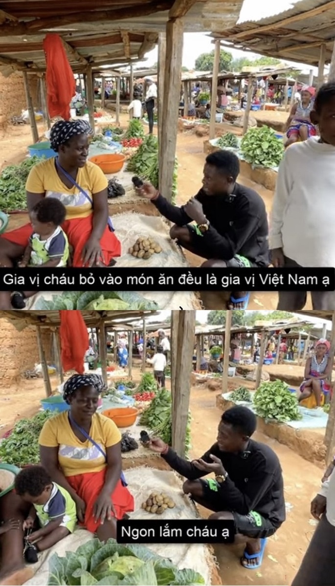  Lindo cũng giải thích các gia vị cho vào món ăn đều là của Việt Nam. (Ảnh: YouTube Lindo Vlogs - Cuộc Sống ở Châu Phi)