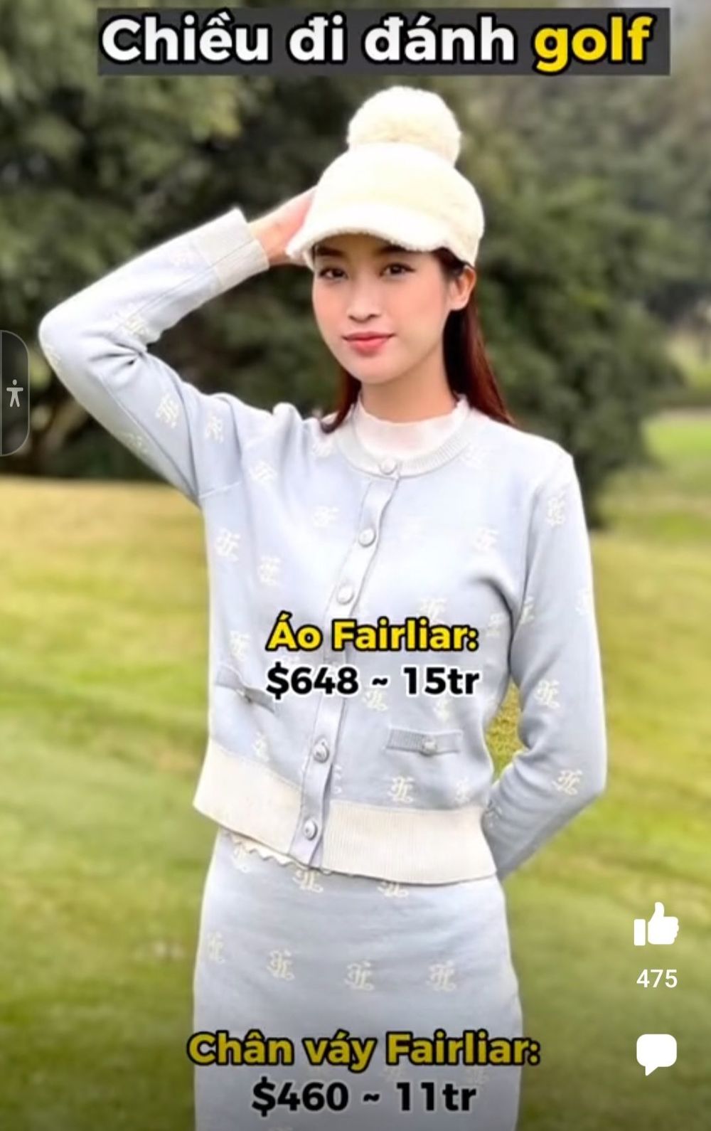 Đặc biệt là ở trên sân golf, bộ môn thể thao xa xỉ dành cho giới nhà giàu thì bộ đồ mà cô nàng lựa chọn càng cao cấp, tuy vậy vẫn thoải mái để vận động. (Ảnh: Chụp màn hình FB TSDK) - Tin sao Viet - Tin tuc sao Viet - Scandal sao Viet - Tin tuc cua Sao - Tin cua Sao