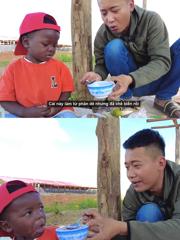  Cậu bé rất khó xử. (Ảnh: Chụp màn hình Quang Linh Vlogs - Cuộc Sống ở Châu Phi)