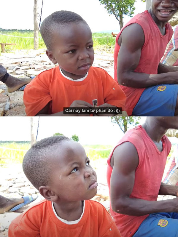  Nam YouTuber không quên nhân cơ hội trêu ghẹo cậu bé. (Ảnh: Chụp màn hình Quang Linh Vlogs - Cuộc Sống ở Châu Phi)