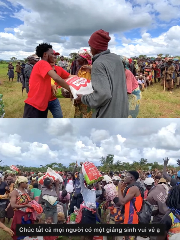  Mới đây, bà con lại được nhận quà Giáng sinh. (Ảnh: Chụp màn hình Đông Paulo Vlogs - Cuộc Sống ở Châu Phi)