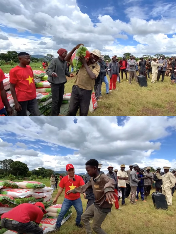 Bà con mừng rỡ nhận phần quà của mình. (Ảnh: Chụp màn hình Đông Paulo Vlogs - Cuộc Sống ở Châu Phi)