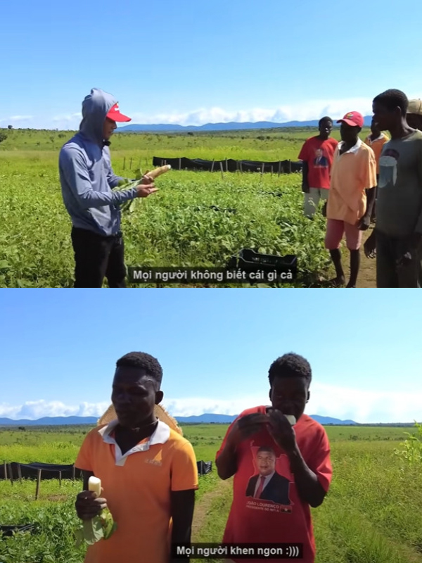  Đây là lần đầu tiên họ biết đến củ cải. (Ảnh: Chụp màn hình YouTube Quang Linh Vlogs - Cuộc Sống ở Châu Phi)
