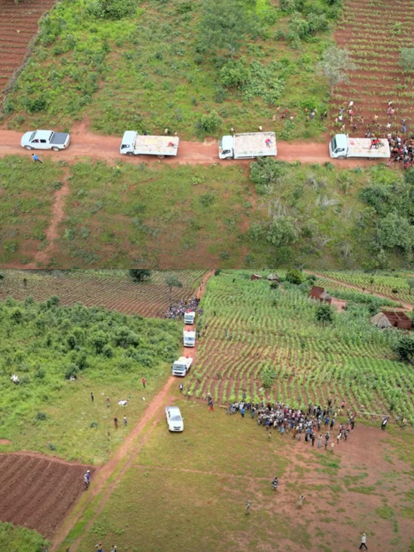  Người dân hớn hở chạy 1 quãng đường xa để đón "ông già Noel". (Ảnh: Chụp màn hình Đông Paulo Vlogs - Cuộc Sống ở Châu Phi)