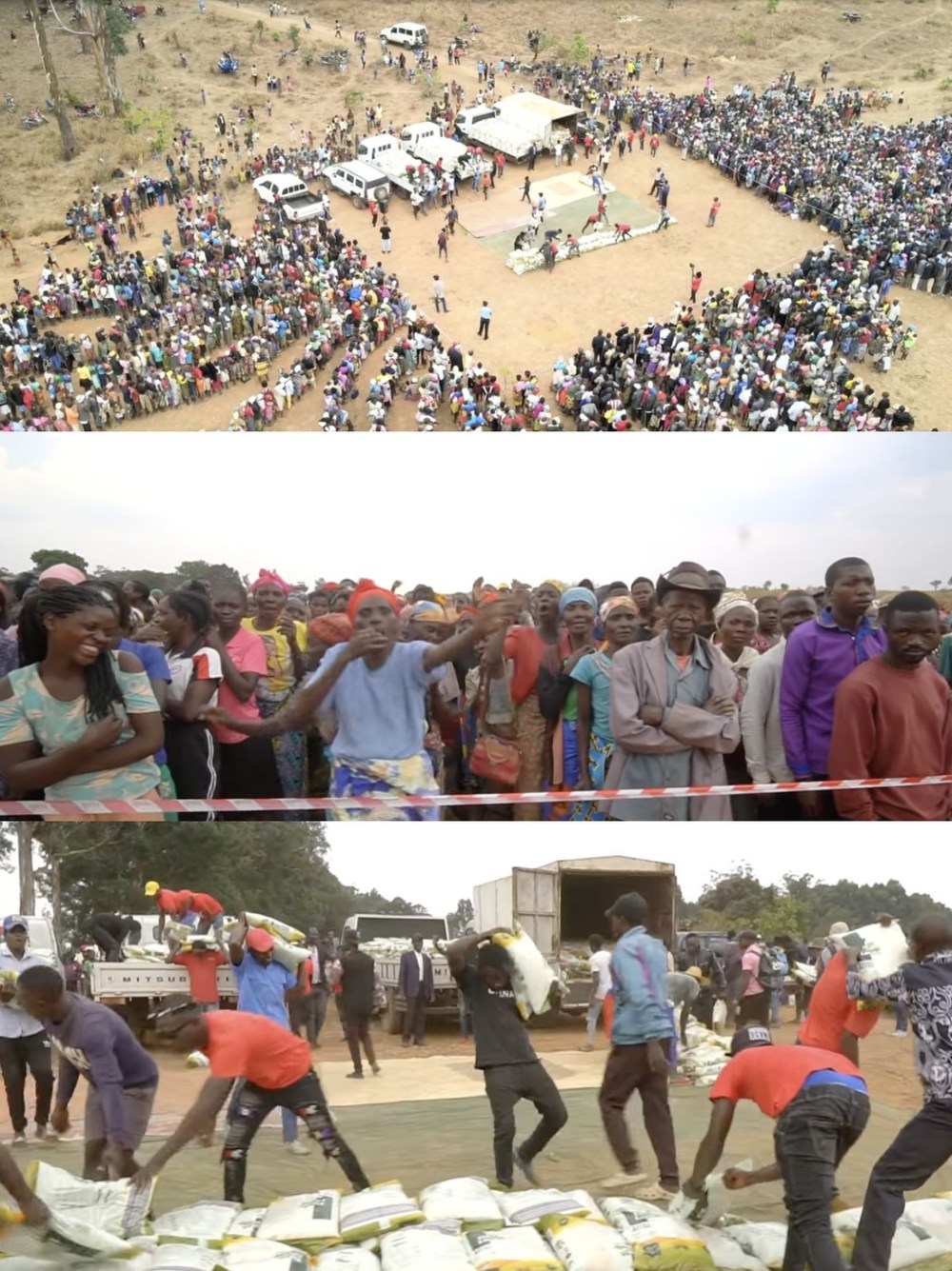  Quang Linh phát thóc cho bà con châu Phi. (Ảnh: FB Phạm Quang Linh)