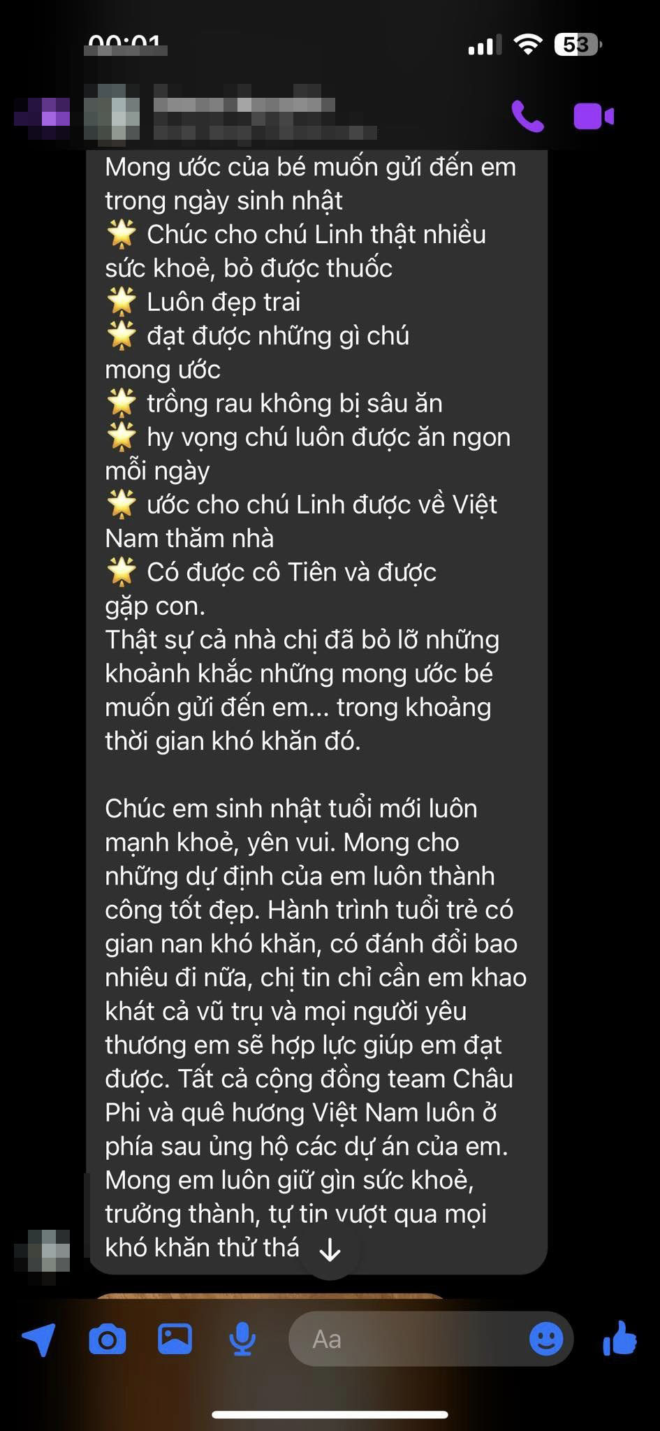  Cô bé đã gửi cho Quang Linh nhiều lời chúc ý nghĩa. (Ảnh: FB Phạm Quang Linh)