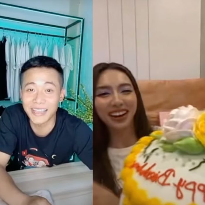  
Chiếc bánh sinh nhật Thùy Tiên gửi tặng Quang Linh ở nơi phương xa. (Ảnh: TikTok P.S.C.P)