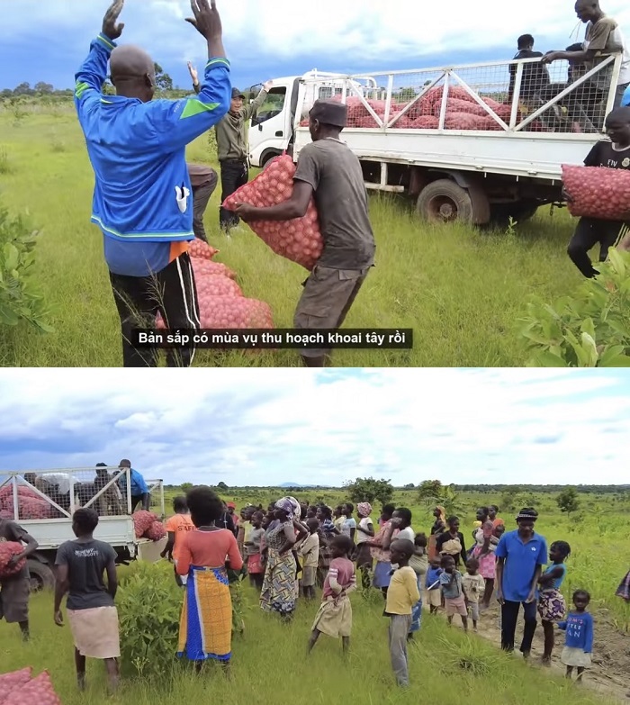  Quang Linh còn hướng dẫn mọi người ươm mầm để trồng khoai tây. (Ảnh Cắt từ clip YouTube Quang Linh Vlogs - Cuộc sống ở Châu Phi)