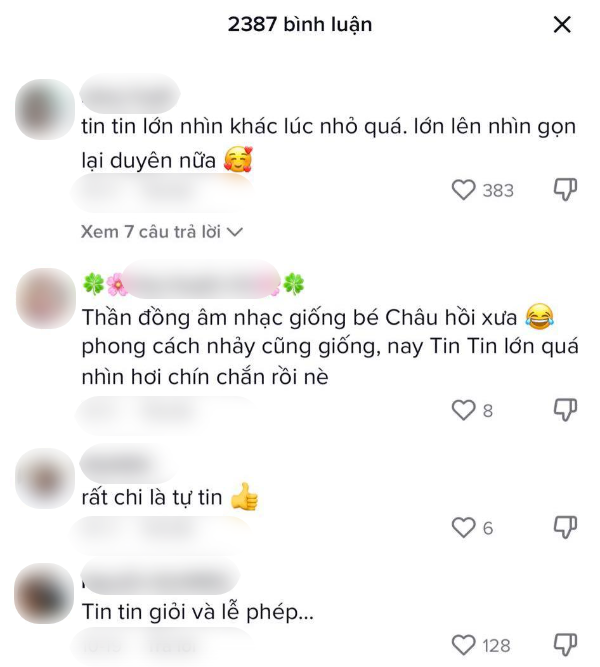  
Khán giả gọi bé Tin Tin là "thần đồng âm nhạc" và tán thưởng khả năng ca hát, nhảy múa của cậu bé. (Ảnh: Chụp màn hình Tiktok @chumchumbiz) - Tin sao Viet - Tin tuc sao Viet - Scandal sao Viet - Tin tuc cua Sao - Tin cua Sao