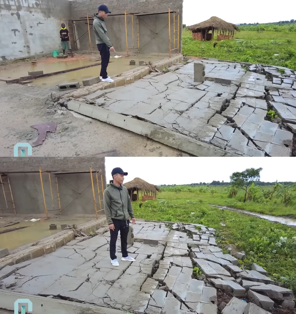  Nhà kho mới xây được hơn 1 tuần thì gặp phải sự cố. (Ảnh: Chụp màn hình YouTube Quang Linh Vlogs)