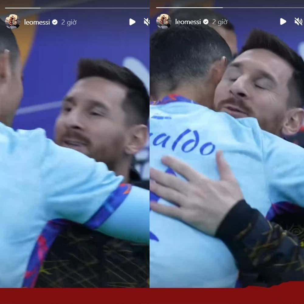
Messi đăng khoảnh khắc mình ôm Ronaldo lên Instagram. (Ảnh: LeoMessi)