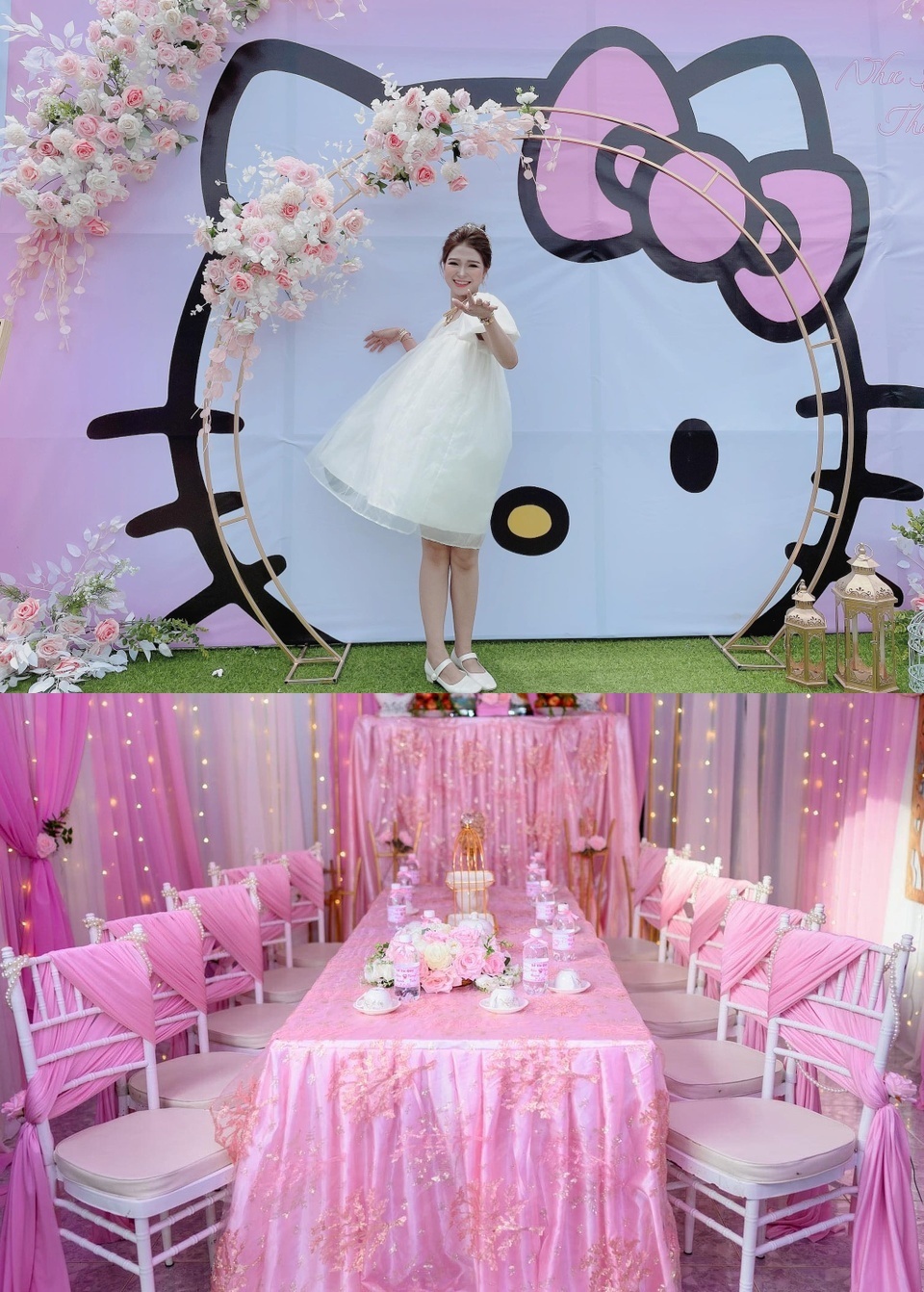  
Cô dâu ở Long Xuyên cũng trang trí đám cưới theo phong cách Hello Kitty. (Ảnh: Zing News)