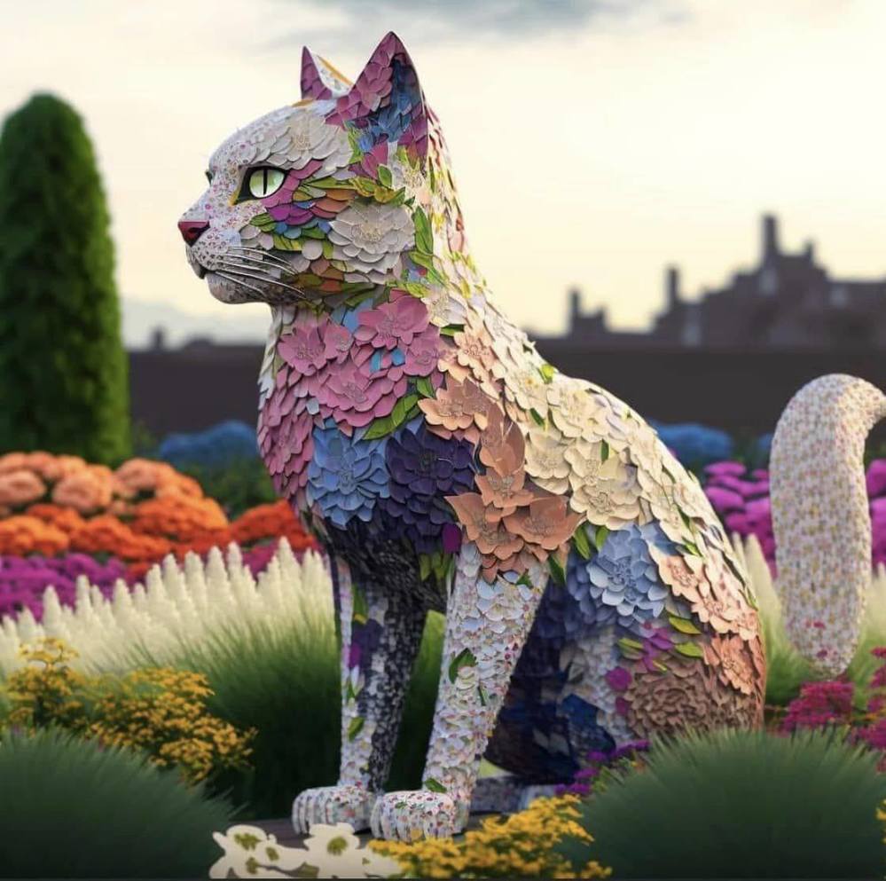  Mèo Ninh Thuận cực thần thái và kiêu kì được làm từ muôn ngàn loài hoa. (Ảnh: Ninh Thuận)