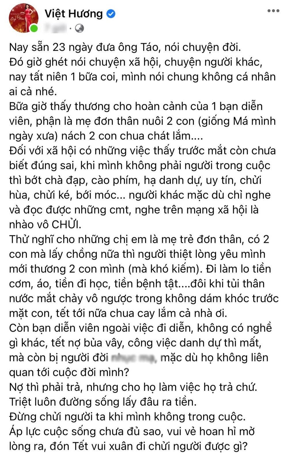  
Việt Hương đăng tâm thư dài để ngầm bảo vệ cô. (Ảnh: FB Việt Hương) - Tin sao Viet - Tin tuc sao Viet - Scandal sao Viet - Tin tuc cua Sao - Tin cua Sao