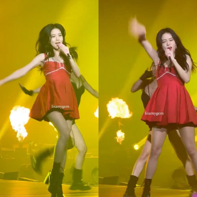  On the last night of the show, Jisoo "burned up" the stage with a red outfit. (Photo: Twitter @lisamygem)