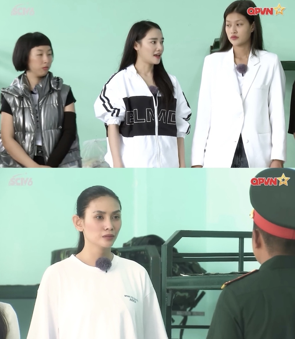  Nhã Phương chủ động nhường gối cho Võ Hoàng Yến khi biết đàn chị gặp vấn đề ở lưng. (Ảnh: Sao Nhập Ngũ) - Tin sao Viet - Tin tuc sao Viet - Scandal sao Viet - Tin tuc cua Sao - Tin cua Sao