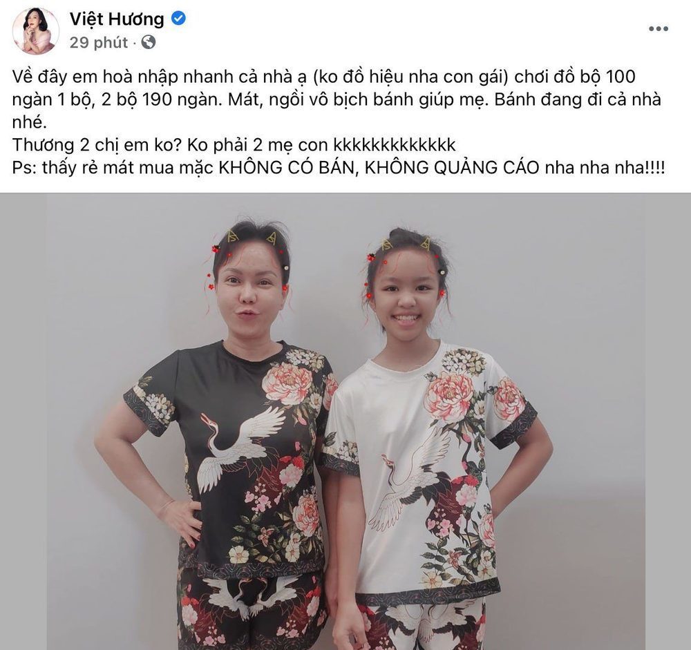  
Nhiều sao Việt vẫn thoải mái mặc đồ bộ khi ở nhà. (Ảnh: FB Việt Hương) - Tin sao Viet - Tin tuc sao Viet - Scandal sao Viet - Tin tuc cua Sao - Tin cua Sao