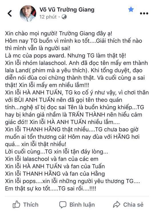  
Sau đó, anh đã phải lên tiếng xin lỗi. (Ảnh: Ngôi Sao)