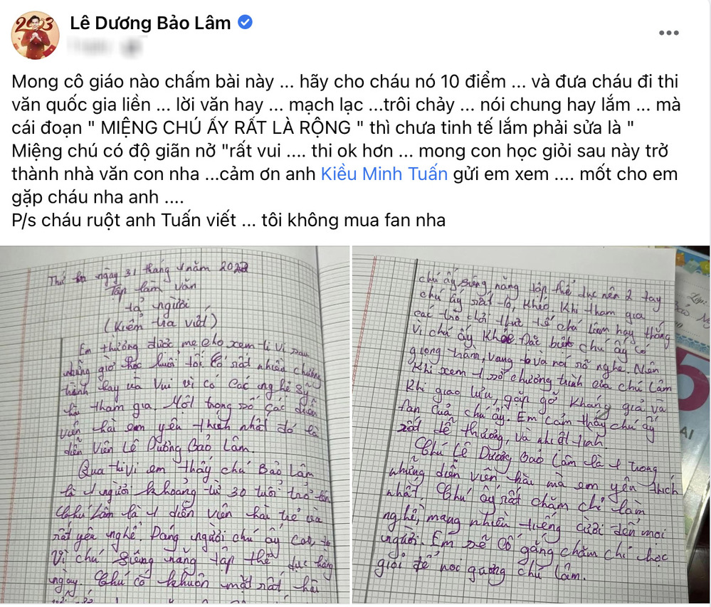  
Nam diễn viên bất ngờ có được sự yêu mến của nhiều fan nhí. (Ảnh: FB Lê Dương Bảo Lâm)