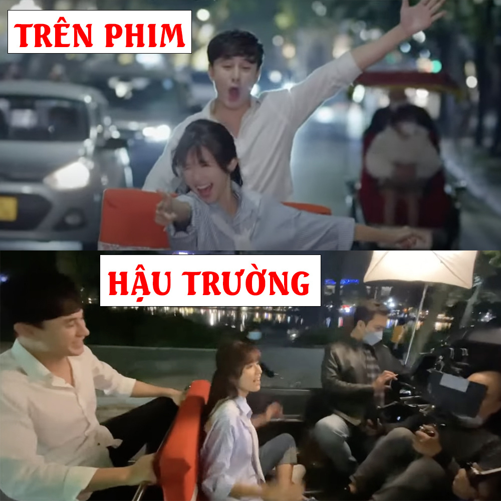  
Phân cảnh này trên phim và hậu trường. (Ảnh: FB Huy Do)