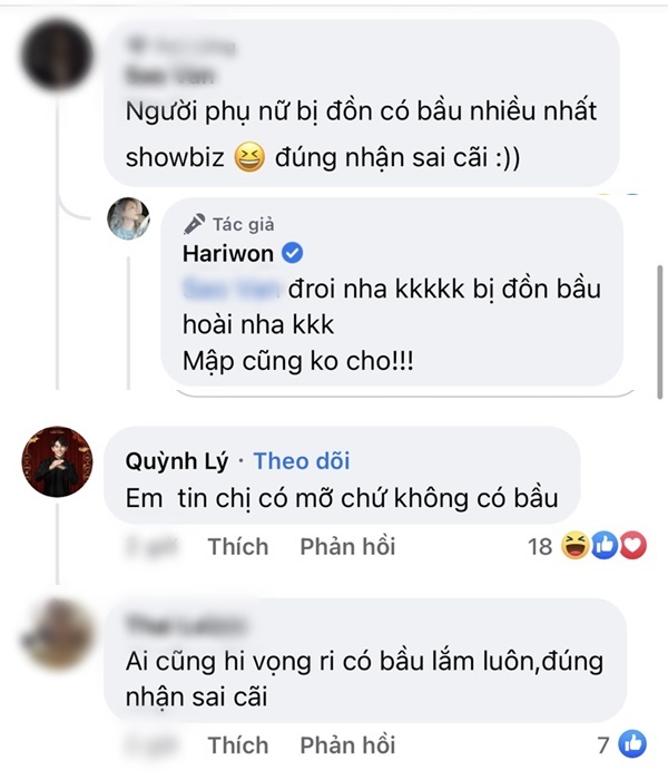  Phản ứng của netizen trước màn đính chính bầu bì của Hari Won. (Ảnh: Chụp màn hình FB Hari Won)