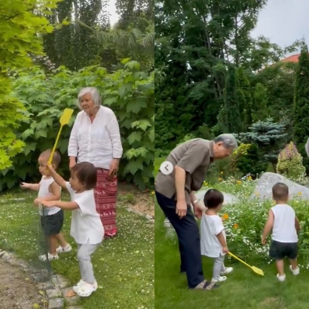 
Hai nhóc tì thích thú chăm sóc vườn với ông bà nội. (Ảnh: Instagram @henrylisaleon) - Tin sao Viet - Tin tuc sao Viet - Scandal sao Viet - Tin tuc cua Sao - Tin cua Sao