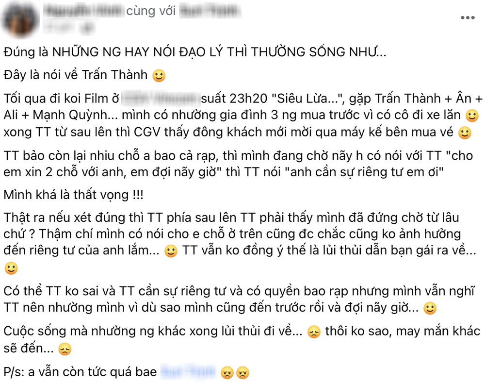  Vị khách đăng tải dòng trạng thái bày tỏ thất vọng. (Ảnh: FB N.V)