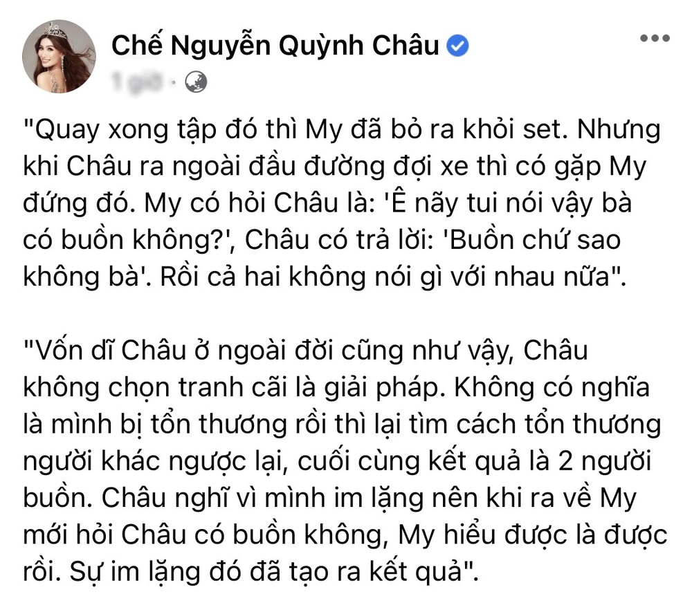  
Quỳnh Châu lên tiếng về khoảnh khắc viral trong chương trình. (Ảnh: Chụp màn hình FB Chế Nguyễn Quỳnh Châu)