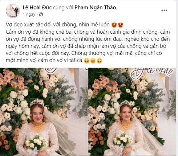  
Hoài Đức hạnh phúc gửi lời cảm ơn đến vợ. (Ảnh: FB Lê Hoài Đức)