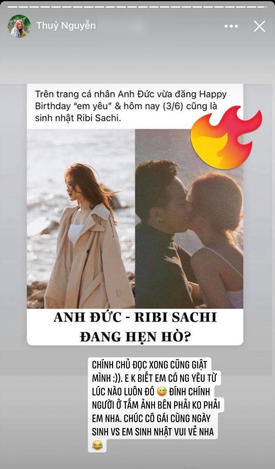  
Người đẹp phủ nhận tin đồn hẹn hò với Anh Đức. (Ảnh: Chụp màn hình FB Thủy Nguyễn) - Tin sao Viet - Tin tuc sao Viet - Scandal sao Viet - Tin tuc cua Sao - Tin cua Sao